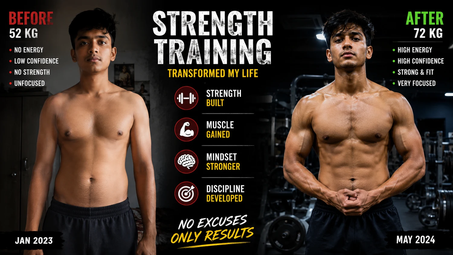 Strength training transformation at Royal Fitness Club