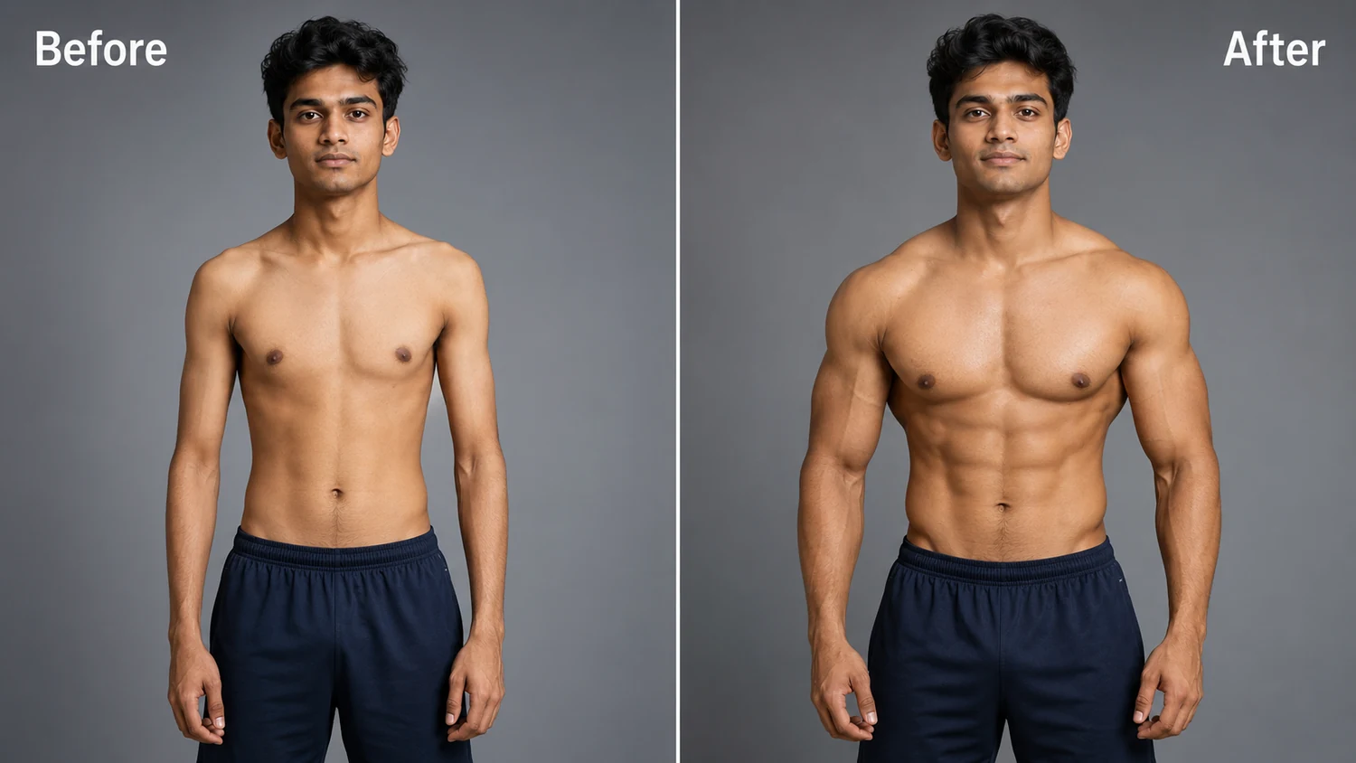 Muscle gain transformation at Royal Fitness Club